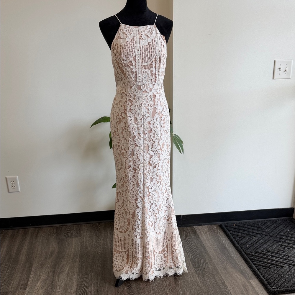Blush Lace Spaghetti-Strap Maxi Dress